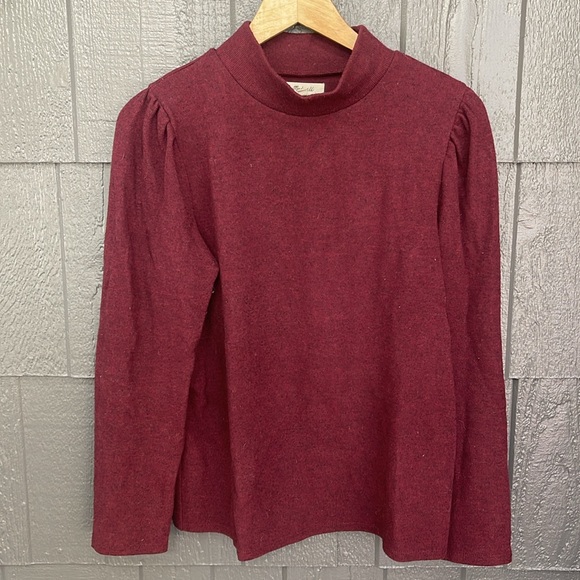 Madewell (Re)sourced Plush Mockneck Puff-Sleeve Red Maroon Long Sleeve Top - Picture 5 of 8